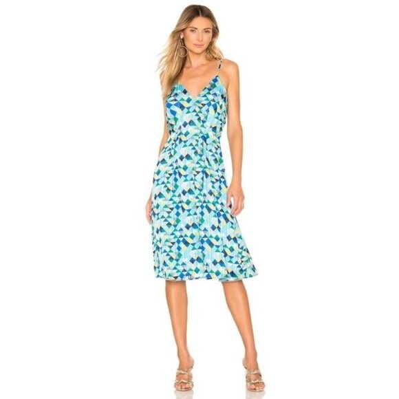 House of Harlow x Revolve Ines Geometric Flounce Dress Blue - Picture 1 of 7